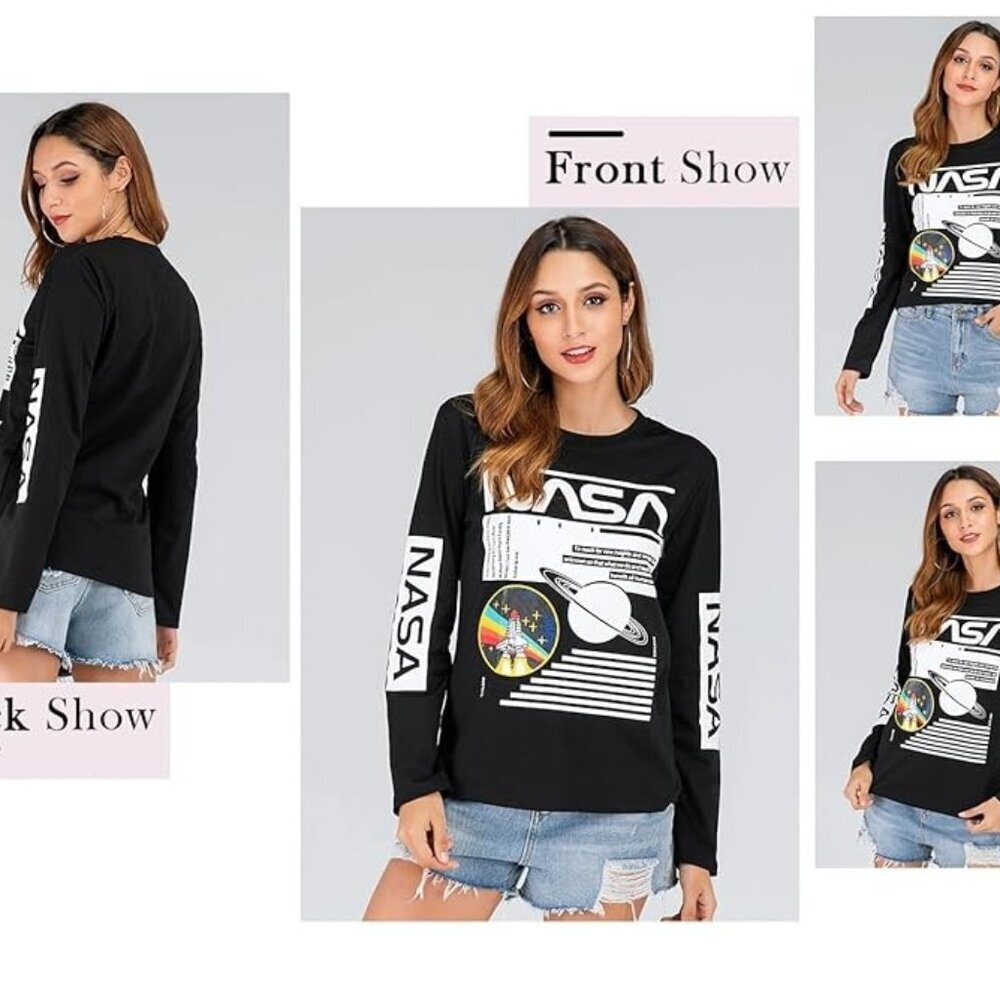 Graphic NASA Letter Print Crewneck Top